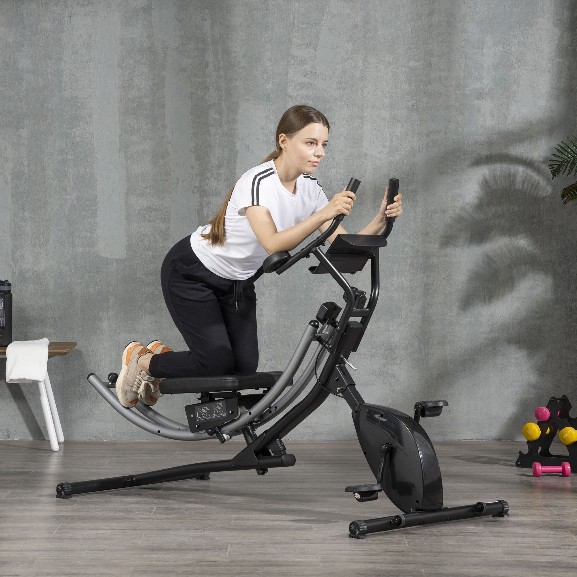 Soozier Ab Machine and Exercise Bike Multi functional Ab Workout Equipment Side Shaper w Three Adjustable Heights 8 Level Adjustable Resistance and Two Wheels for Home Gym Strength Training Walmart