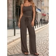thumbnail image 4 of Women's 2 Piece Lounge Set Spring Outfits - Camisole Top & Wide Leg Pants Deep Coffee S, 4 of 9