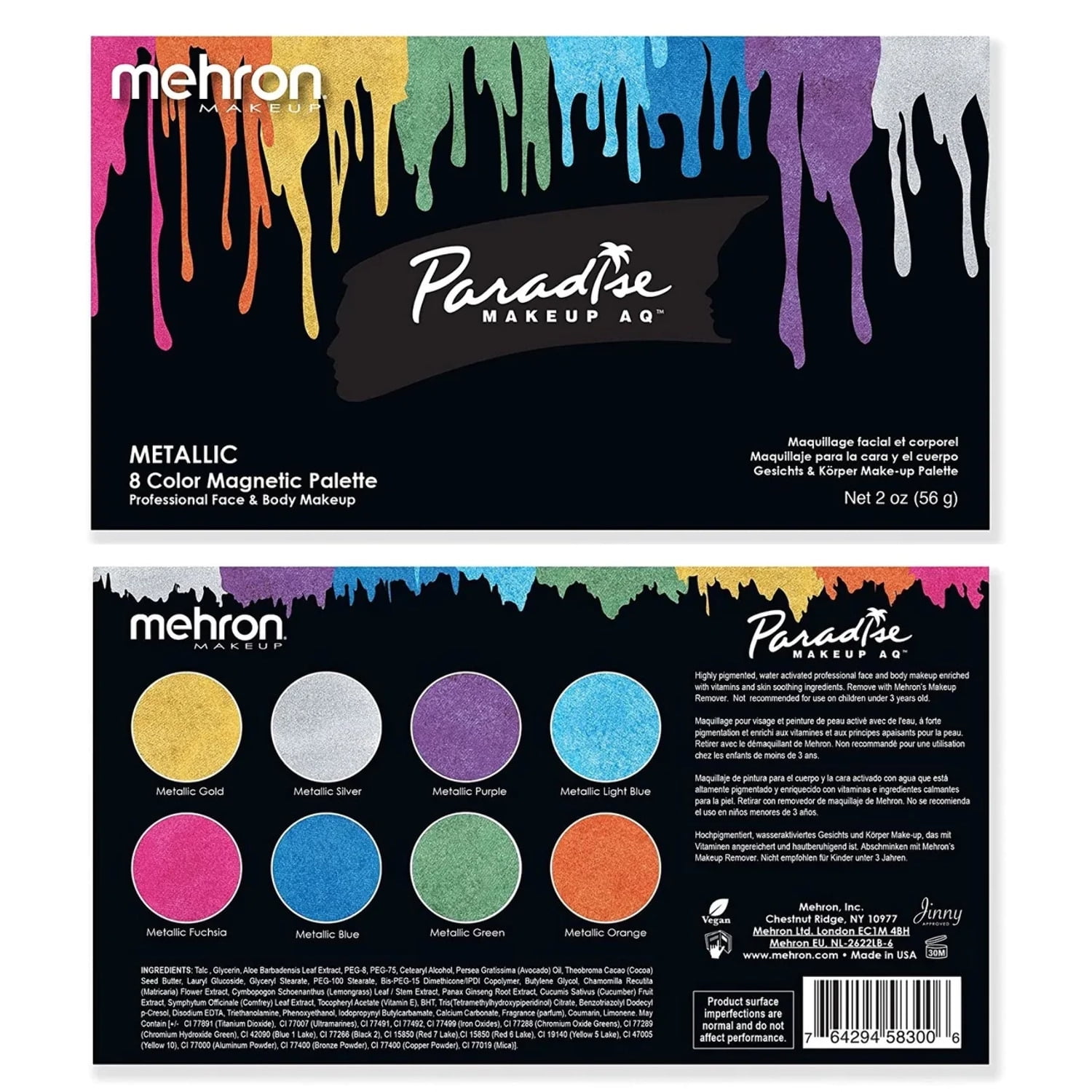 Professional Face Paint Basic Palette/ Theatrical Face Paint Palette/ Mehron  Cake Make Up/ 8 Color Professional Make Up 