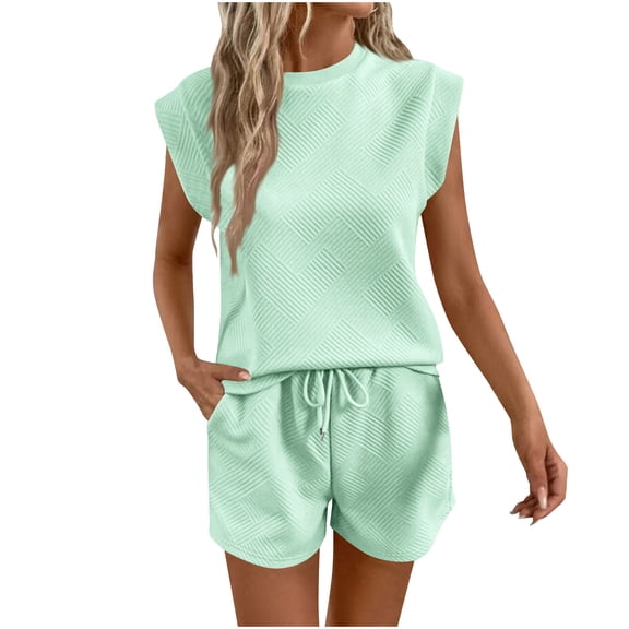 Ashirexll Two Piece Sets for Women, Vacation Outfits for Women, Fashion Short Sleeve Top and Pocket Shorts Casual 2 Piece Set