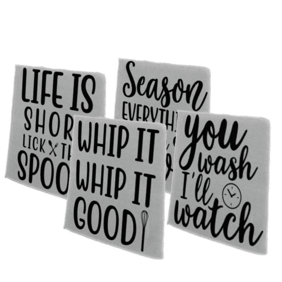 Versatility Dish Towels, 4 Count - Funny Sayings, Gray Graphic Prints