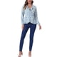 thumbnail image 2 of Blusa de mujer con volantes y escote en V, floral, con lazo autoadherente, peplum, talla L, azul cielo, 2 of 6
