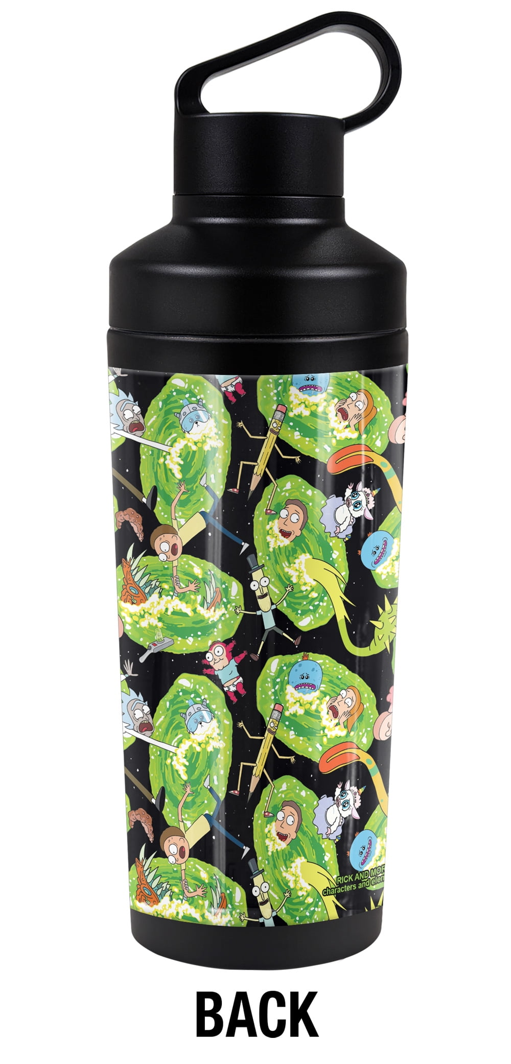 Rick and Morty Official Portal Mayhem 18 oz Insulated Water Bottle, Leak Resistant, Vacuum Insulated Stainless Steel with 2-in-1 Loop Cap