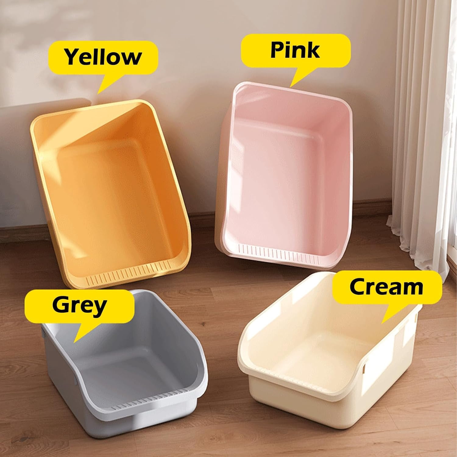 Large Cat Litter Box with High Sides,Cat Boxes for Indoor Cats,Cat Litter Pan for Kitty,Litter Box with Low Entry,Easy to Clean,Anti-Splashing(Cream White)