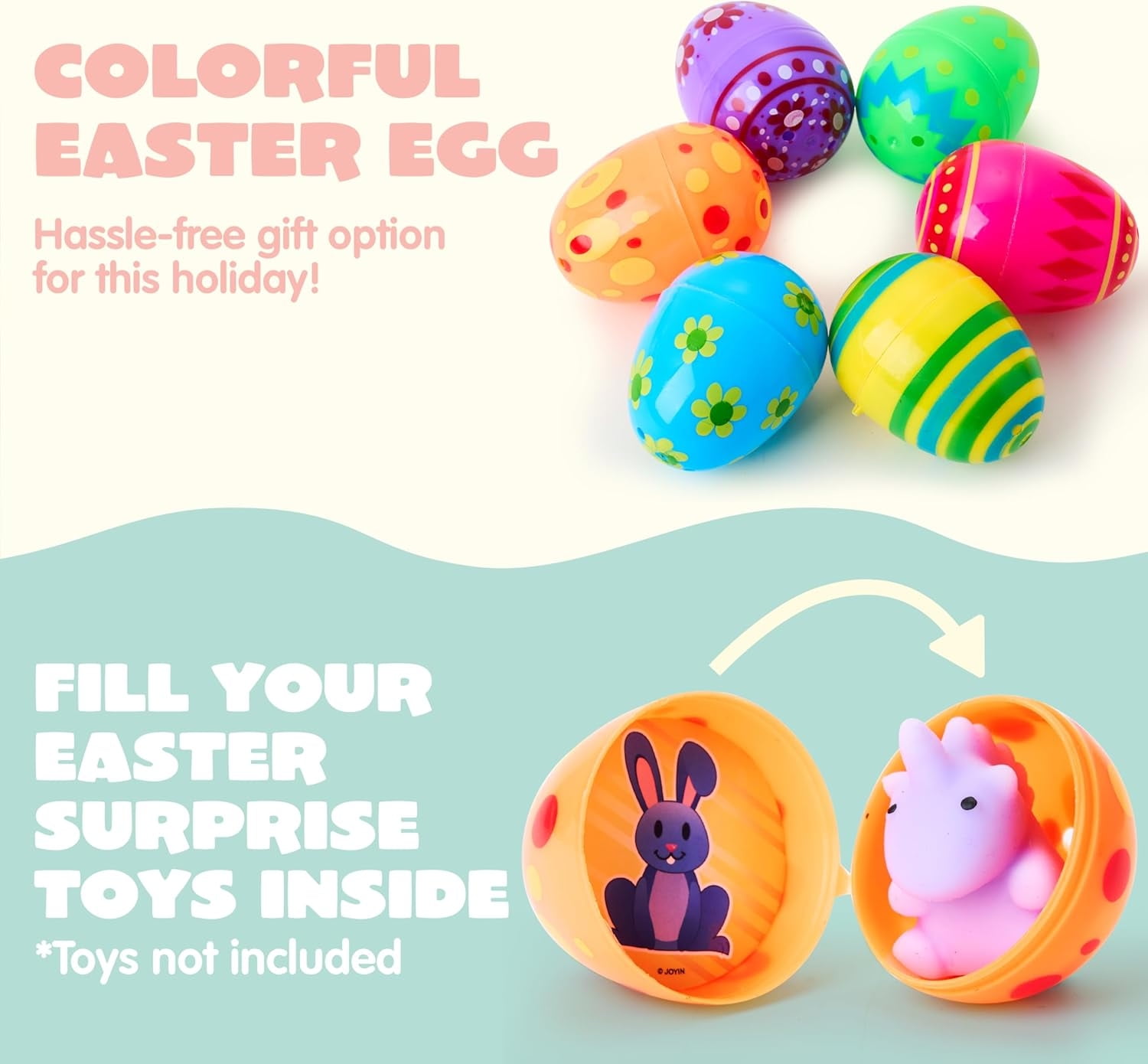 Joyfy 100 Pcs Plastic Printed Easter Eggs, 2.3" Fillable Empty Easter Eggs for Easter Hunt, Basket Stuffers Fillers, Classroom Prize Supplies, Filling Treats and Party Favor