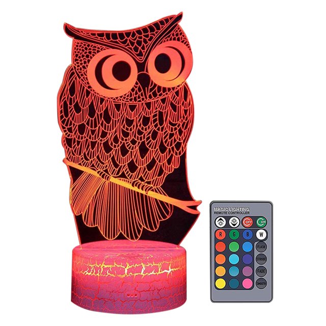 Lámpara JShteea Modelo Búho 3D LED Táctil Control Remoto Mesa Regalo