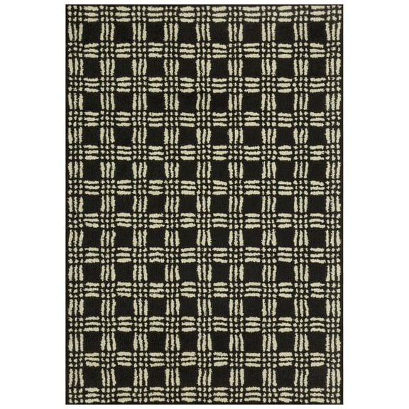 Mainstays Transitional Grid Plaid Black Indoor Area Rug, 5' x 7'