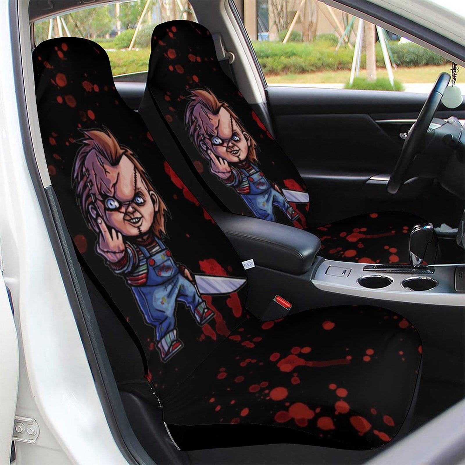 Horror Movie Car Coasters Set Of 2 - Chucky Design Neoprene Cup Holder Inserts
