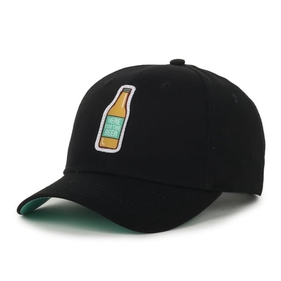 Here for the Beer Hat – Structured Cotton Baseball Cap, Adjustable Fit, One Size, Black
