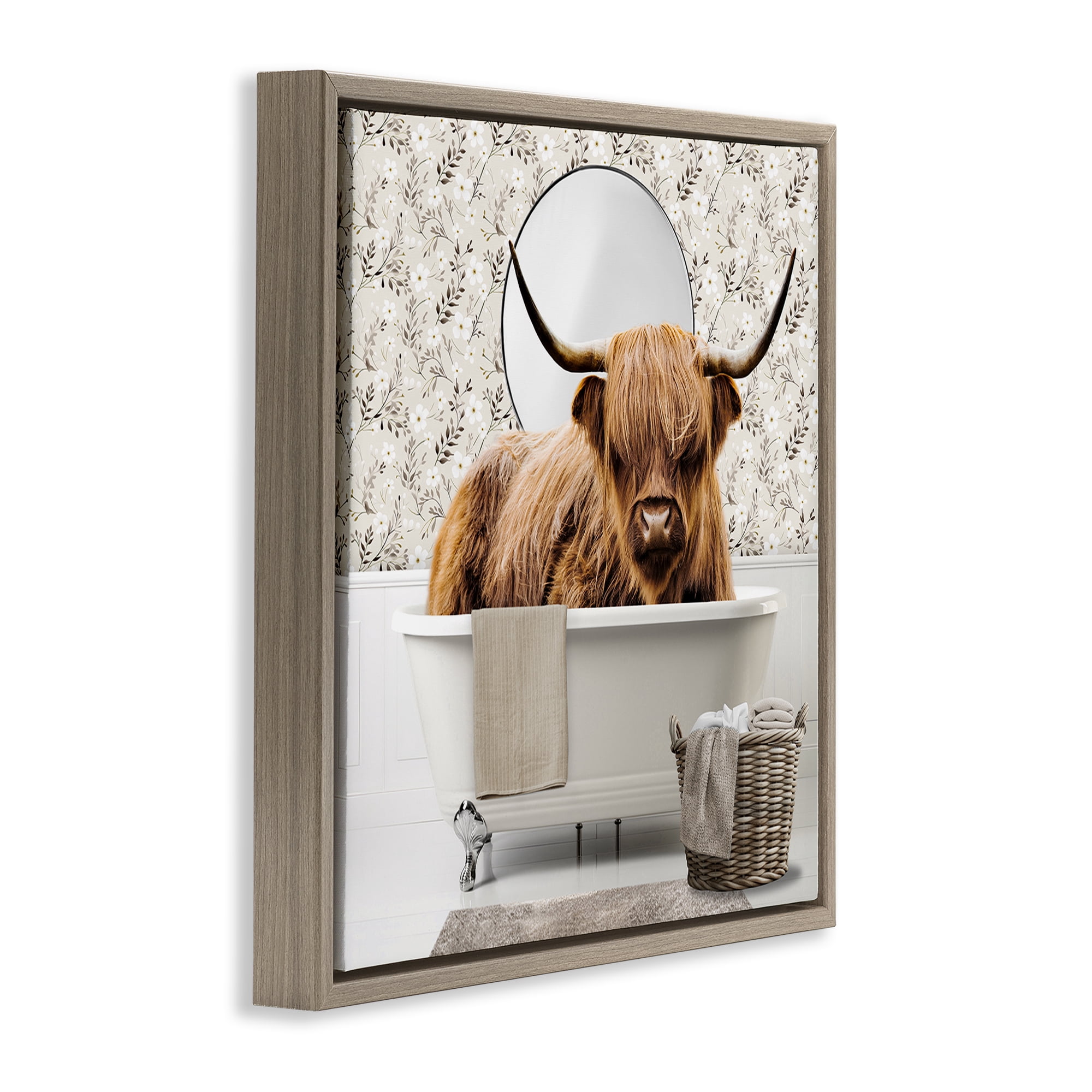 Stupell Industries Cottage Cattle Bath Time Brown Framed Floater Canvas Wall Art, design by CAD Designs