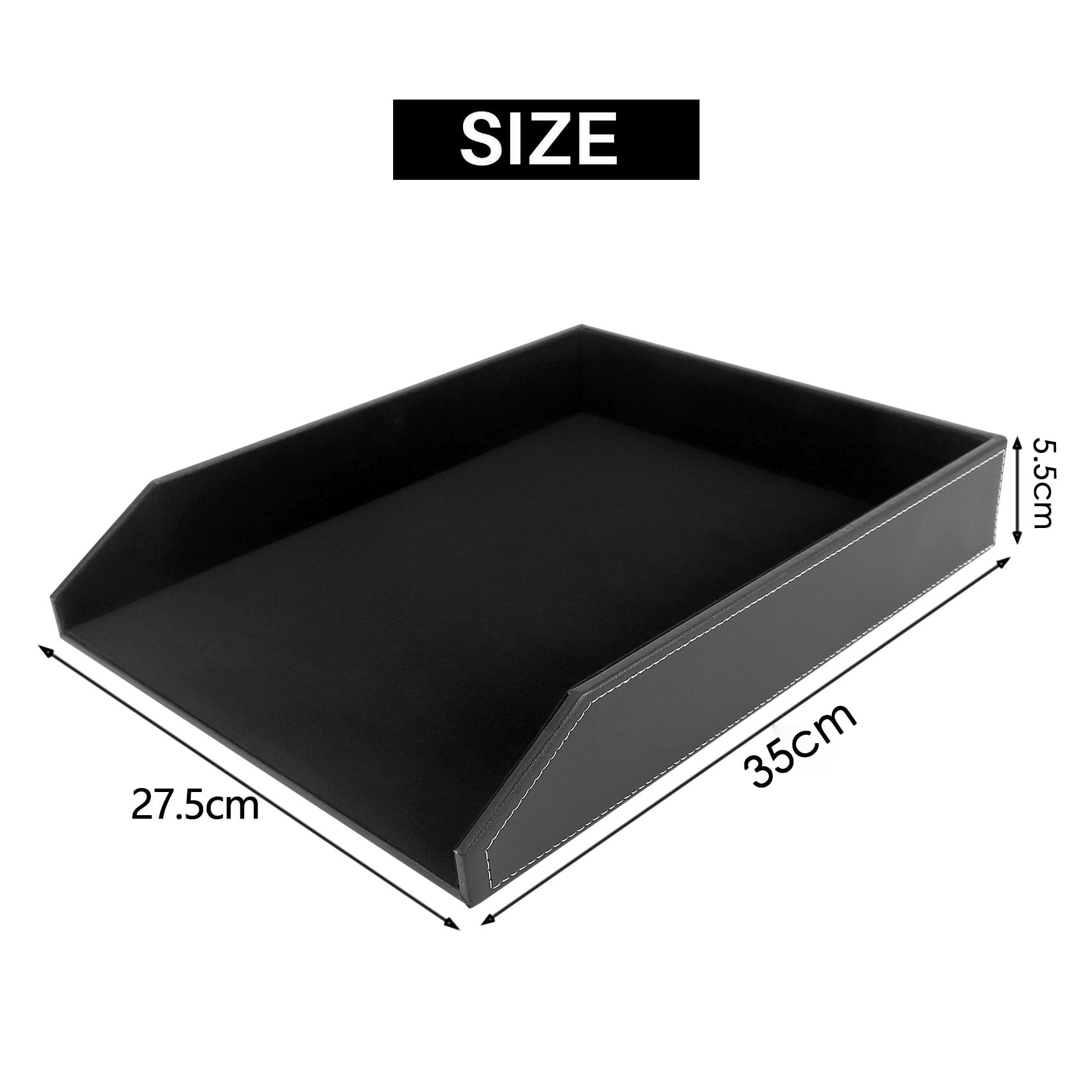 PU Leather Collection Letter Tray, Document Desk Organizer,Stackable Office File Tray Holder (Black)