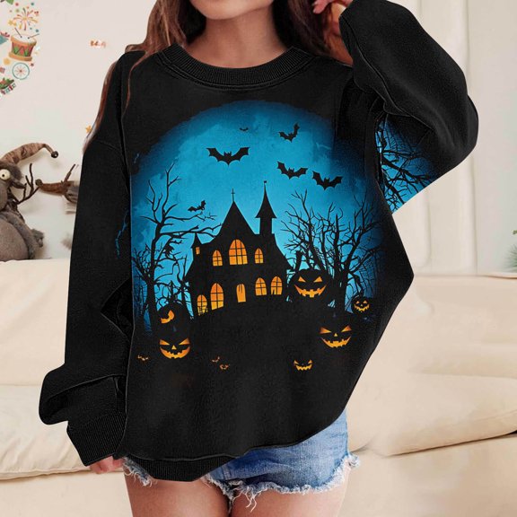 BaoFuBaoMei Sweatshirt for Boys Girls Long Sleeve Halloween Witch Cuffed Sleeve Pullover Tops Loose Crew Neck Fall Clothes for School Daily Wear Outdoor