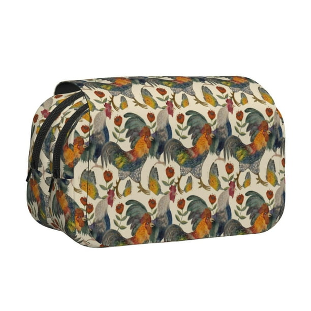 Disketp Multi-Colored Roosters Estuche de Lápices de Doble Capa con Tapa Abatible y Cremallera, Organizador Escolar para Adolescentes y Adultos