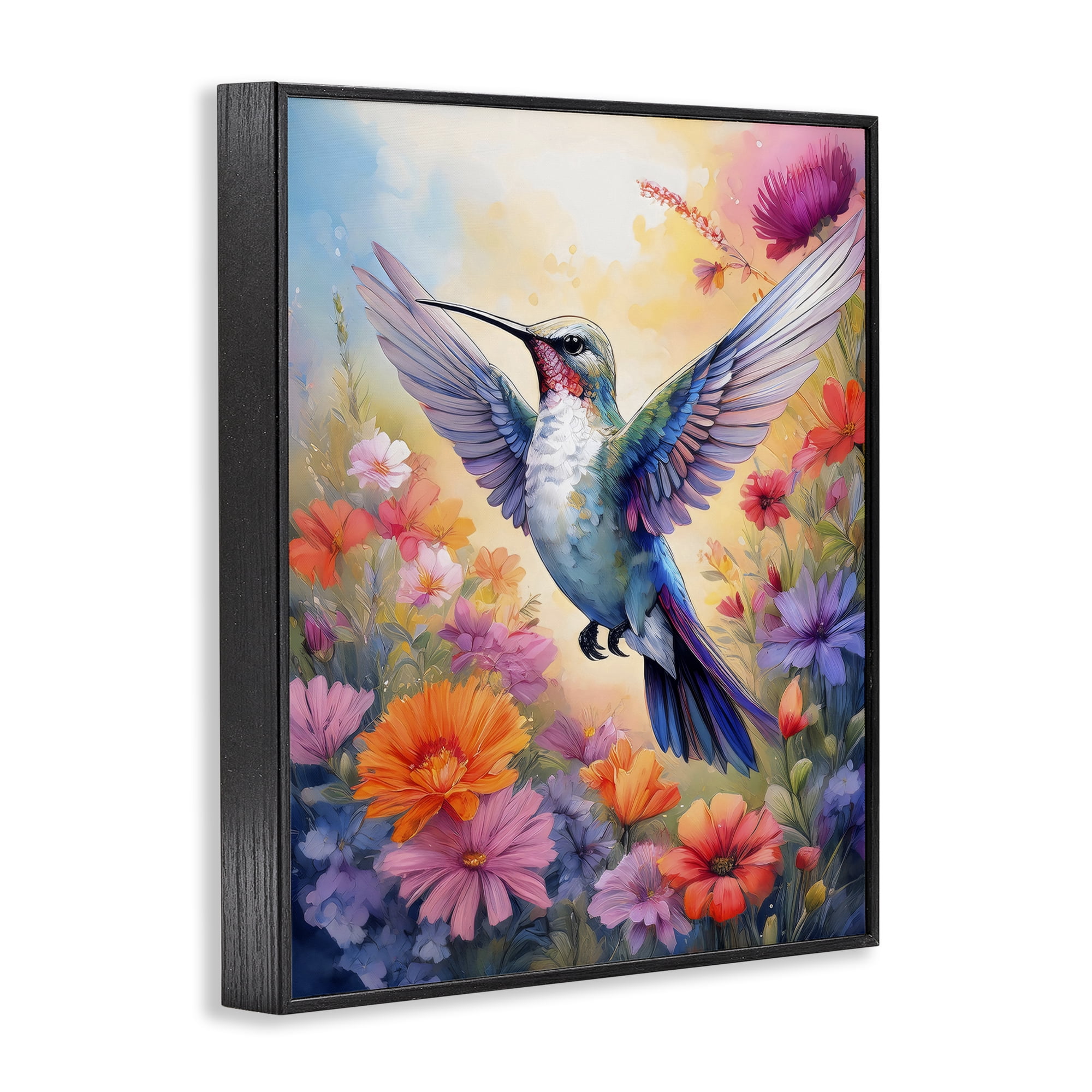 Stupell Industries Colorful Hummingbird in Bloom Black Framed Giclee Art, design by Creative Studio