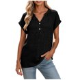 thumbnail image 3 of Women's Casual Solid Color V Neck Button Down Short Sleeve Cotton Tops Blouses Soft Lightweight Work Office Outfits | CSEONE,Black XL, 3 of 7