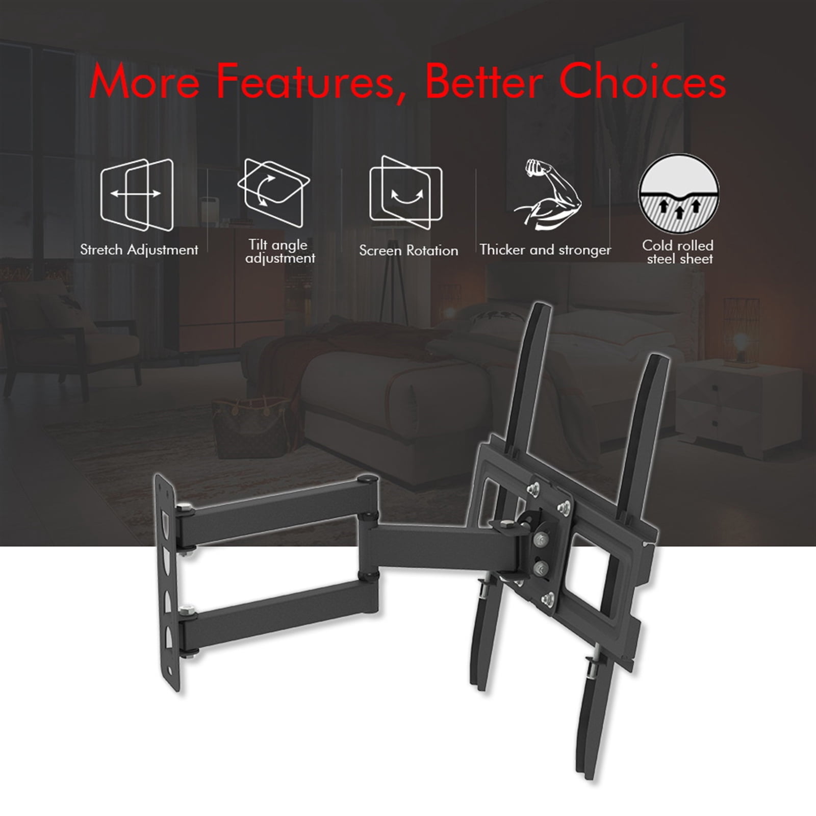 UWR-Nite TV Wall Mount Swivel and Tilt for Most 32-65 Inch TV, TV Mount Perfect Center Design, Full Motion TV Mount Bracket with Articulating Arm up to VESA 400x400mm, 77 lbs