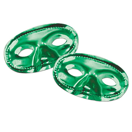 Club Pack of 24 Elastic Attached Metallic Kelly Green Mardi Gras Masquerade Half Masks