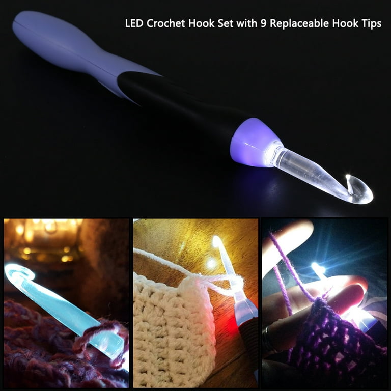 Rechargeable Lighted Crochet Hook with Interchangeable Heads, LED Light Up  Ergonomic Handle Hooks Set with Case, Interchangeable Adjustable Needle  Heads Sizes USB Rechargable Batteries Lights Glow Complete Sets Crocheters  Gift, Crocheter Hobby