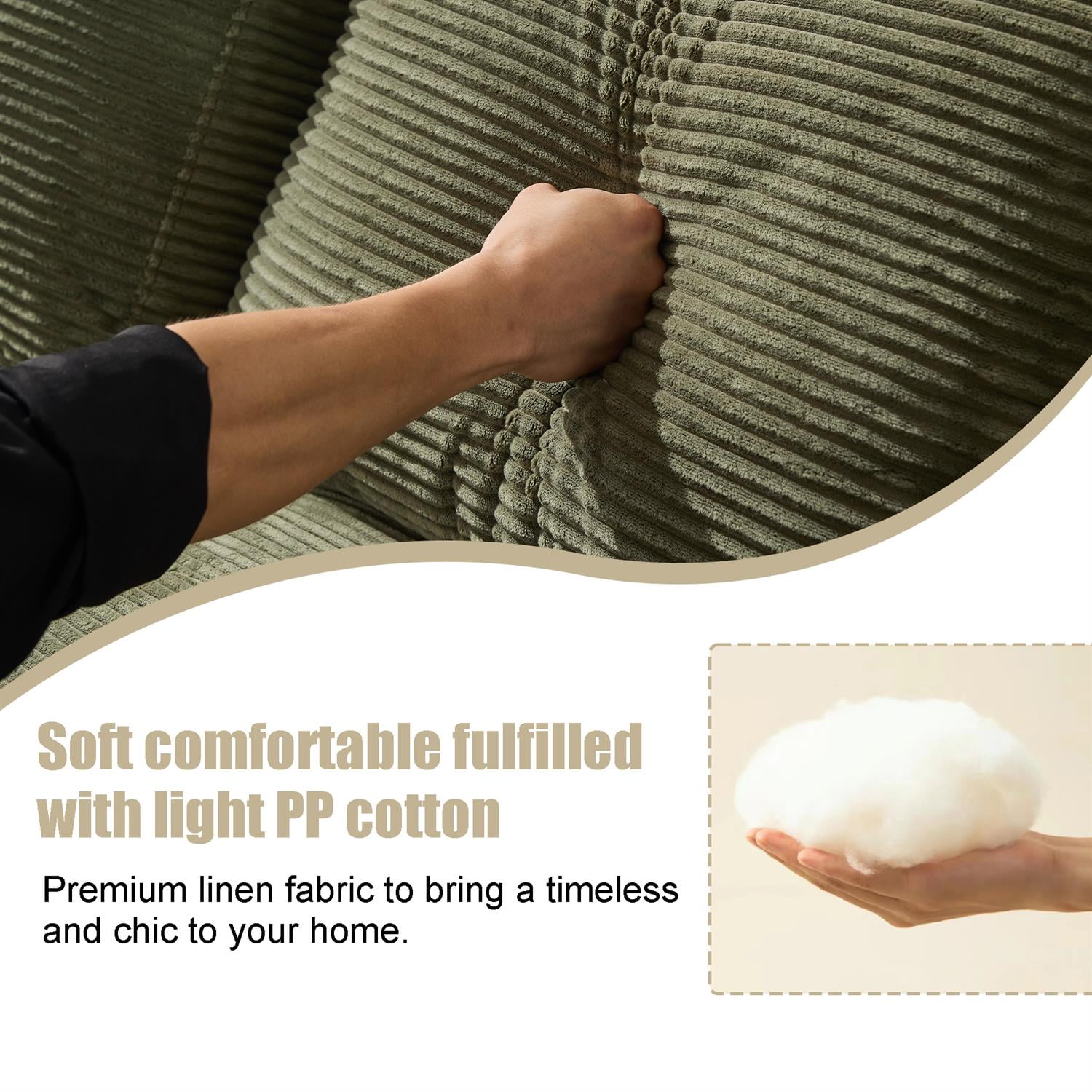 Demi Bonn 99"x69" L-Shape Modular Sectional Sofa Set, Modern Minimalist Upholstered Sleeper Couch for Bedroom & Living Room, No Installation, Green