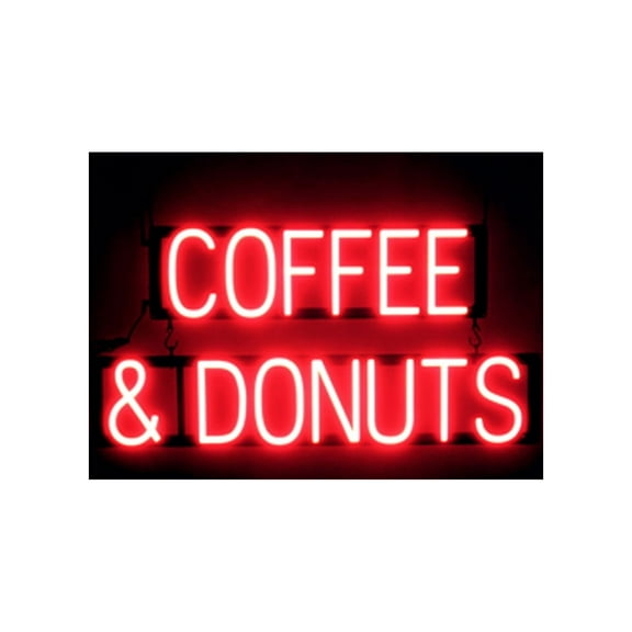 SpellBrite COFFEE & DONUTS LED Sign for Business. 30.8" x 15.0" Red COFFEE & DONUTS Sign Has Neon Sign Look With Energy Efficient LED Light Source. Visible from 500 Feet, 8 Animation Settings.