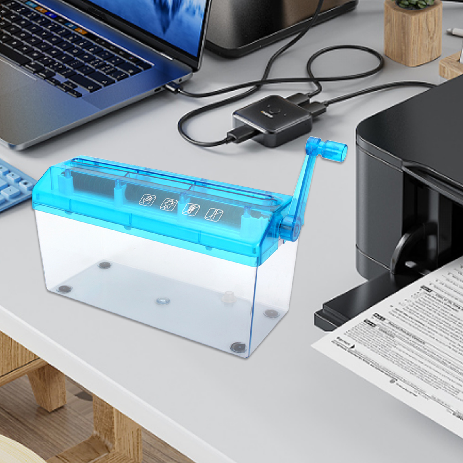 Pnellth A4 Paper Hand Shredder Portable Paper Shredder Manual Shredder 3mm Strip Cut Transparent Window Documents Paper Cutting Tool Home Office Stationery