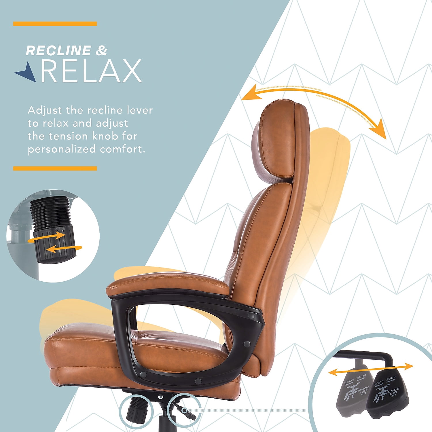 Click365 Classic Big & Tall Executive Office Chair Bonded Leather Cognac