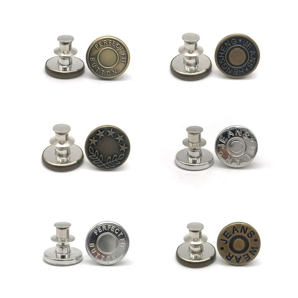 6 Pcs Buttons for Jeans,Adjustable Jean Button Pins,Pant Waist Tightener,No  Sew and No Tools Instant Jean Button Pins for Pants, Simple Installation