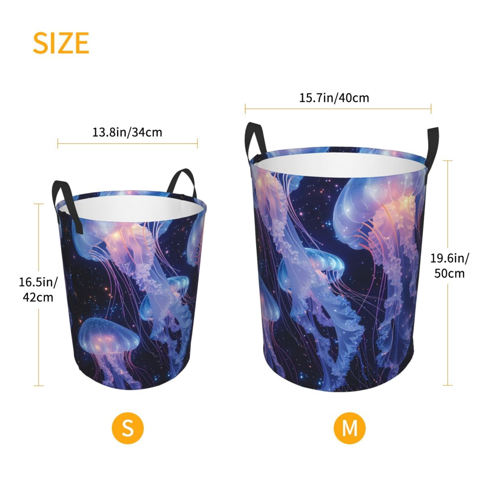Large Laundry Basket with Handles - Floating Space Jellyfish A Kids Baby Dirty Clothes Laundry Hamper for Bedroom Aesthetic