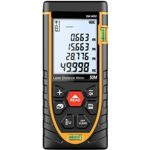 50m Laser Distance Meter - Measuring Tool with Dual Spirit Level - Handheld Digital Laser Rangefinder