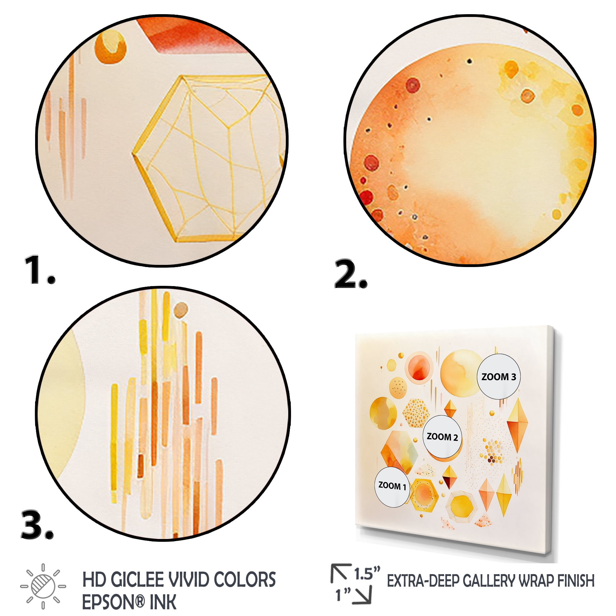 Designart Yellow Multi Shape Abstract III Canvas Wall Art