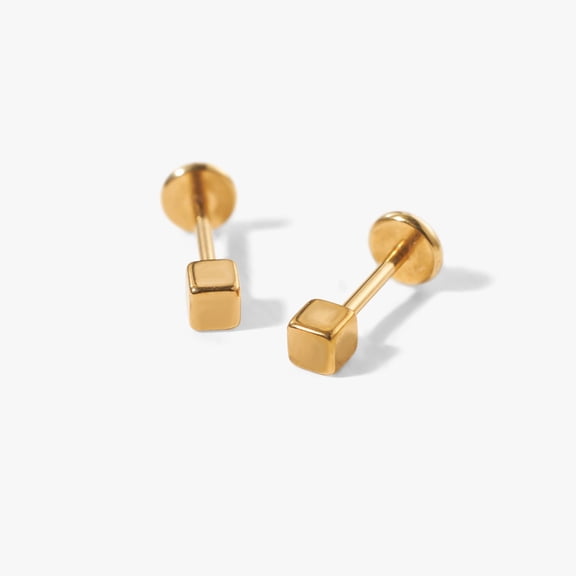Plain Cube Flat Back Stud Earrings