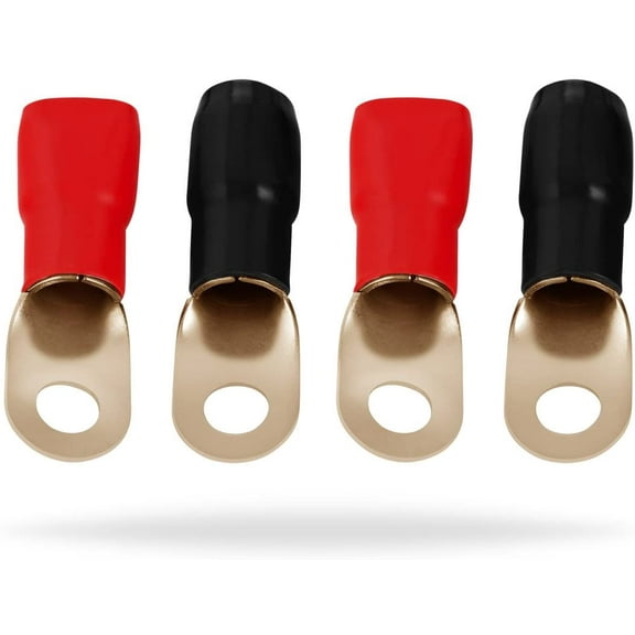 American Terminal TGRT00-4 1/0 Gauge Crimp Ring Terminals Connectors 4-Pack (Red, Black)