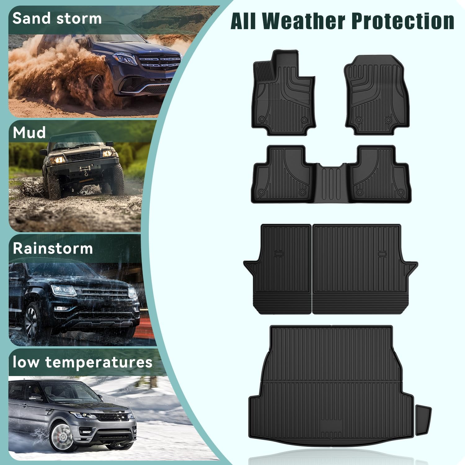 DIKSOAKR Floor Mats & Cargo Liners Compatible with 2025 2024-2019 Toyota RAV4 (Include Hybrid), Full Set All Weather TPE Floor Mats Back Seat Cover Protector Trunk Mats