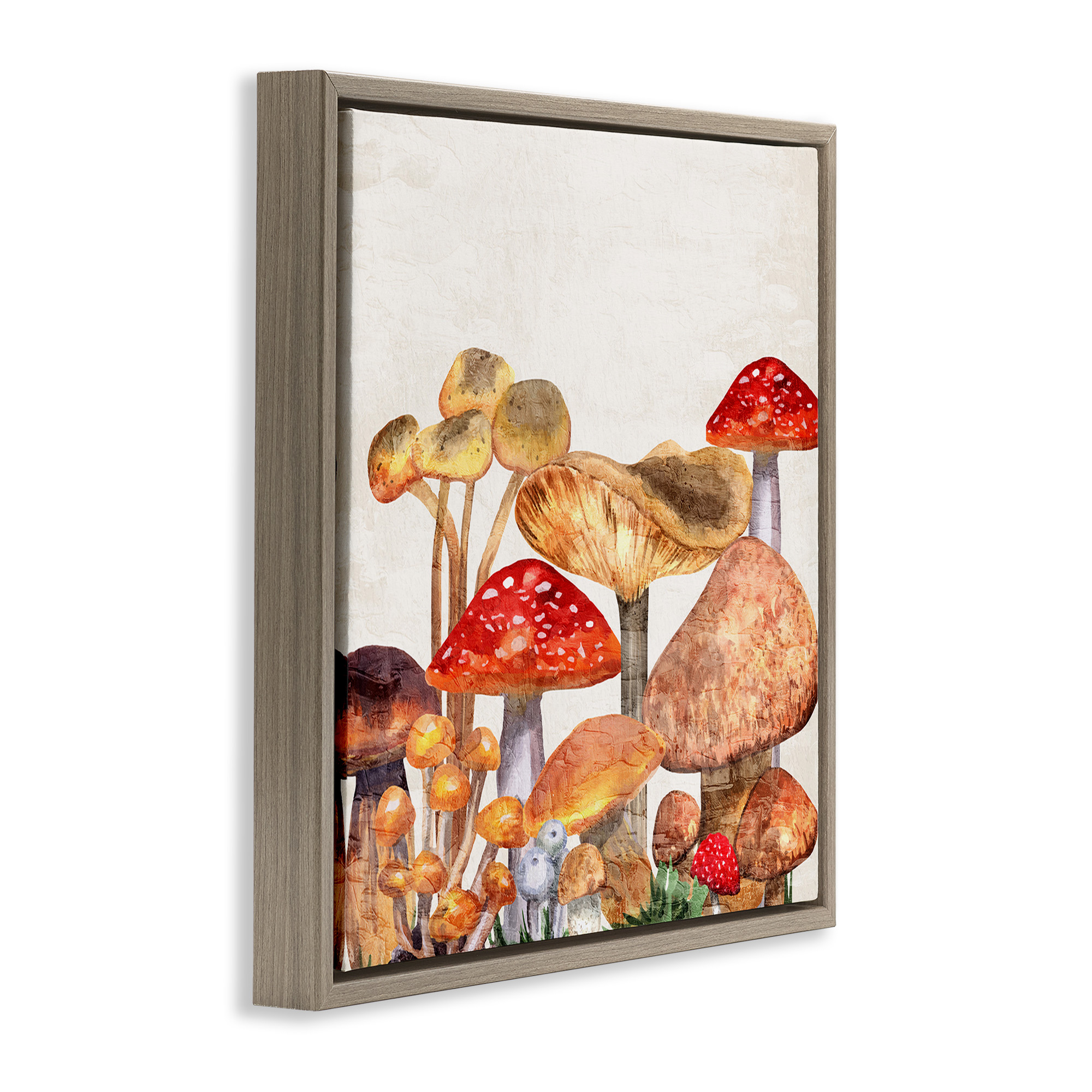 Stupell Industries Rustic Woodland Mushrooms Botanical & Floral Painting Brown Floater Framed Canvas Art Print Wall Art, 25 x 25