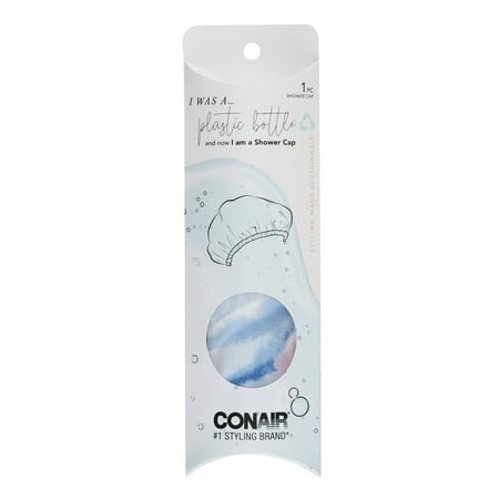 Conair Earth-Friendly Planet Upcycled Shower Cap, Blue and Pink Swirl