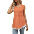 thumbnail image 1 of Camiseta sin mangas con cuello redondo para mujer, chaleco sin mangas de verano con estampado de rayas y dobladillo con volantes, 1 of 6