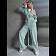 thumbnail image 4 of Conjunto Deportivo para Mujer: Sudadera con Capucha y Cremallera de Larga con Pantalones de Color Liso con Cordones - Conjunto de Dos Piezas Verde M, 4 of 7