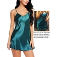 thumbnail image 3 of Women Sleepwear Satin Nightgown Mini Slip Chemise Short Nightwear Dark Green L, 3 of 7