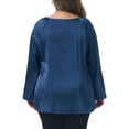 thumbnail image 3 of Agnes Orinda Women's Plus Size Tops Tie Front Keyhole Long Sleeve Elegant Shirt 2025 Fall Dressy Blouse 1X Navy Blue, 3 of 6