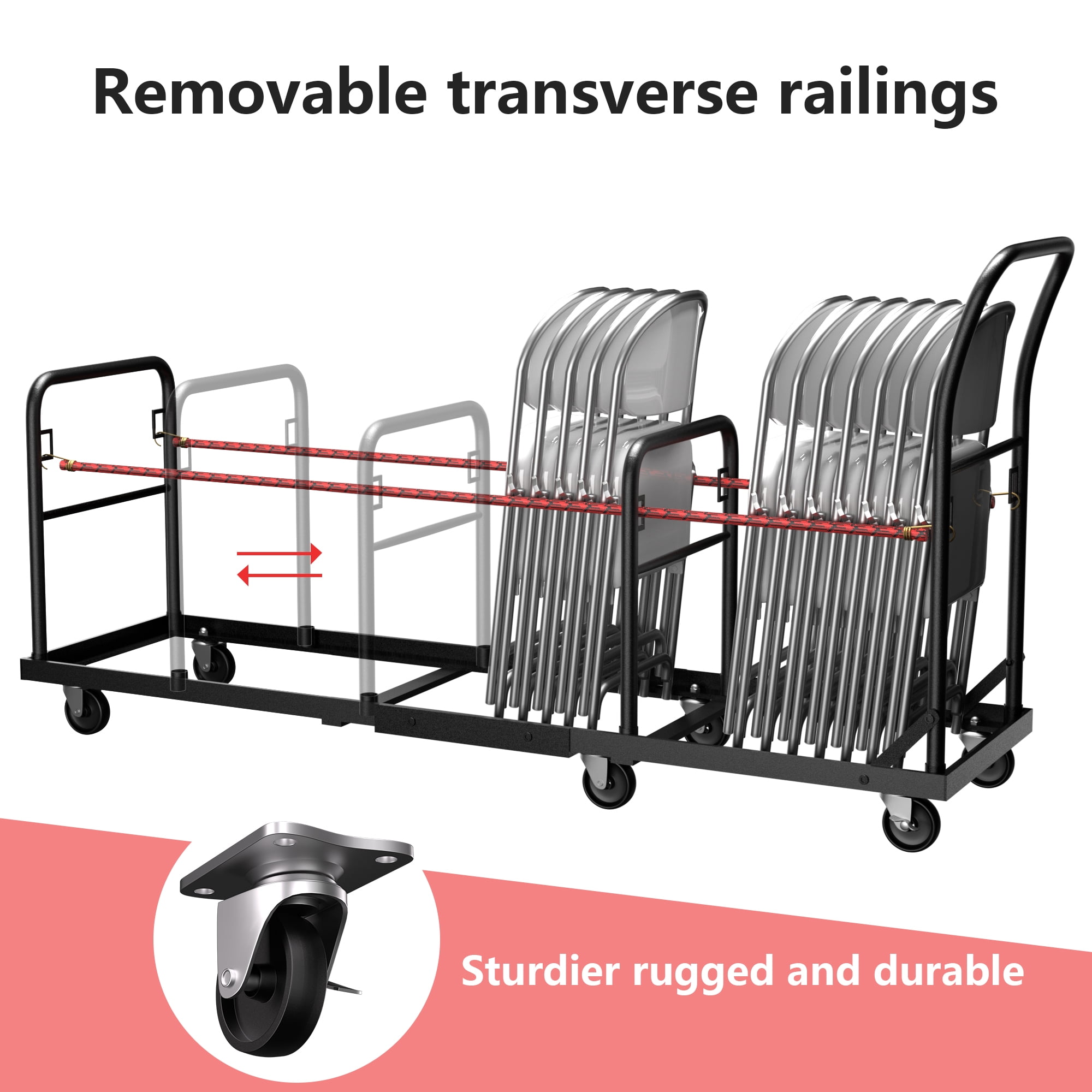 HOHYN Industrial Folding Chair Hand Truck | 6-Wheel Stability System, 2000LB Load Rating, All-Terrain Mobility | Perfect for Event Venues, Banquet Halls and Hospitality Use