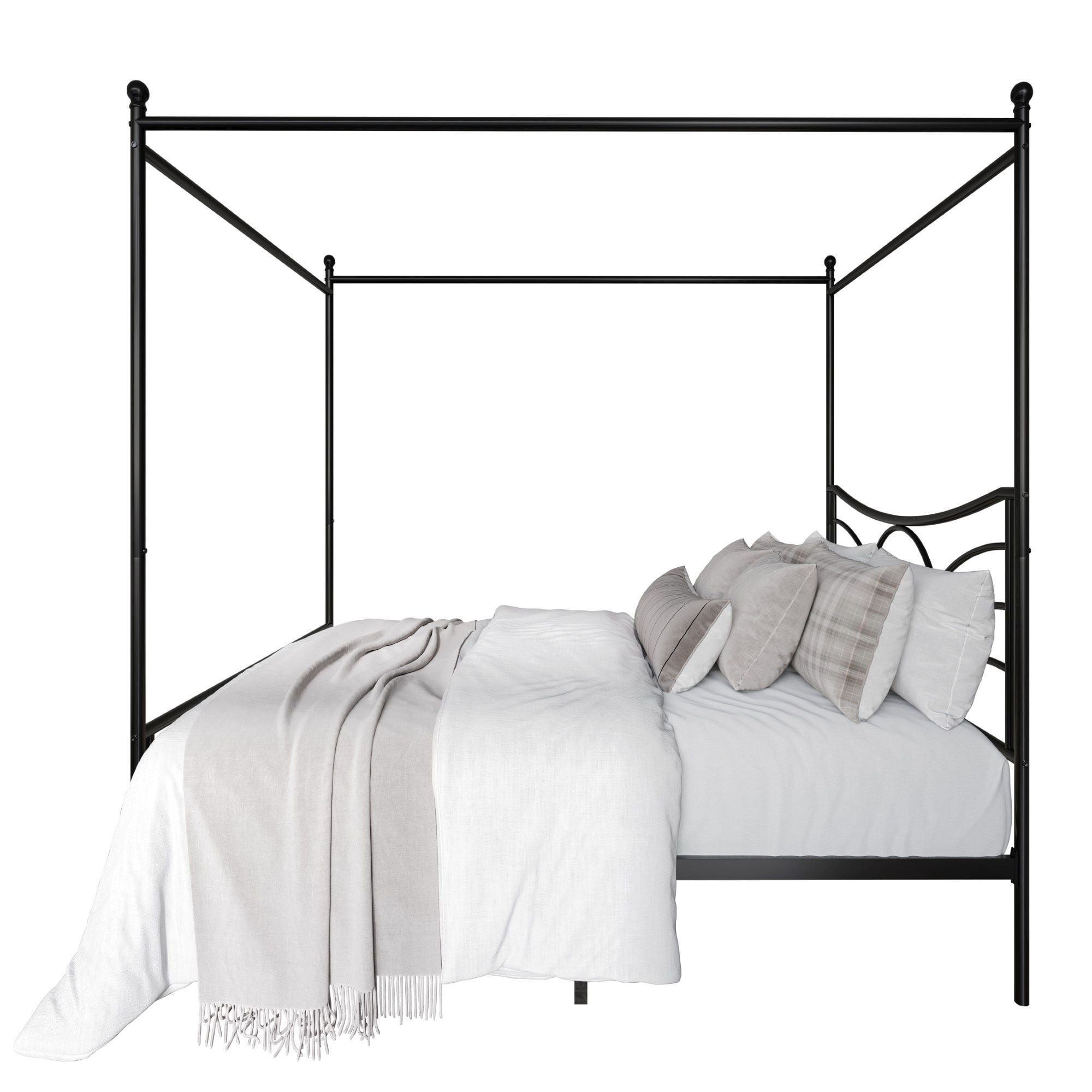 Home Design Denver King Metal Canopy Bed Frame with Arched Headboard and Central Support Leg, Black, Easy Assembly