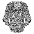 thumbnail image 6 of Trendy Black And White Leopard Print Women's V-Neck Blouse With 3/4 Ruffled Bell Sleeves Casual Top Ladies Blouses, 6 of 7