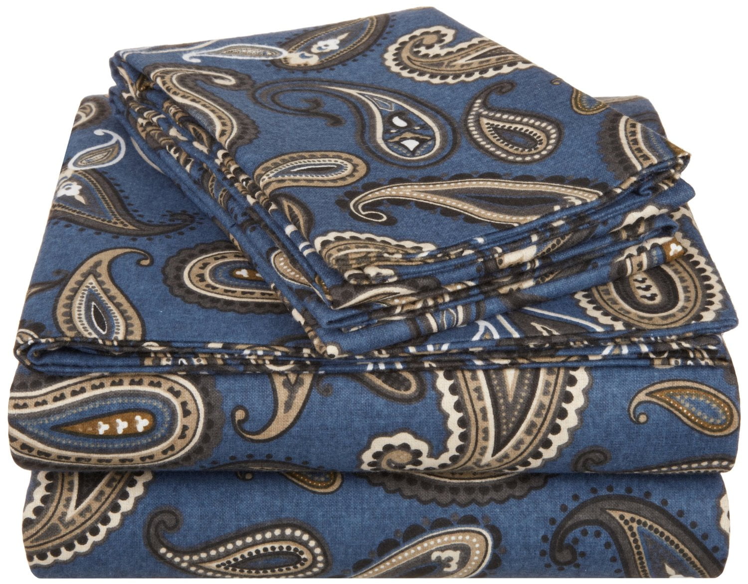 Flannel 100% Cotton All-Season Deep Pocket Paisley Sheet Set Navy Blue