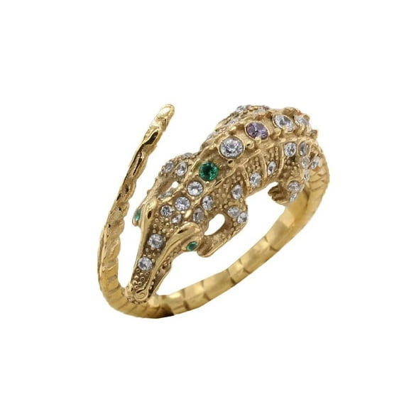 HIJONES Men's Retro Personalized Crocodile Lizard Gemstone Ring Vintage Stainless Steel Hip Hop Ring Band Finger Jewelry Gold Multicolor Diamond Size 9