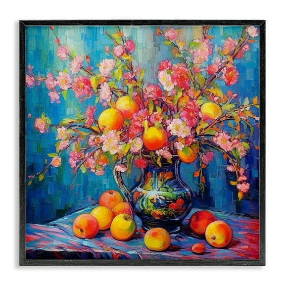 Stupell Industries Peach & Florals Bouquet Plants & Flowers Painting Black Framed Art Print Wall Art, 12 x 12