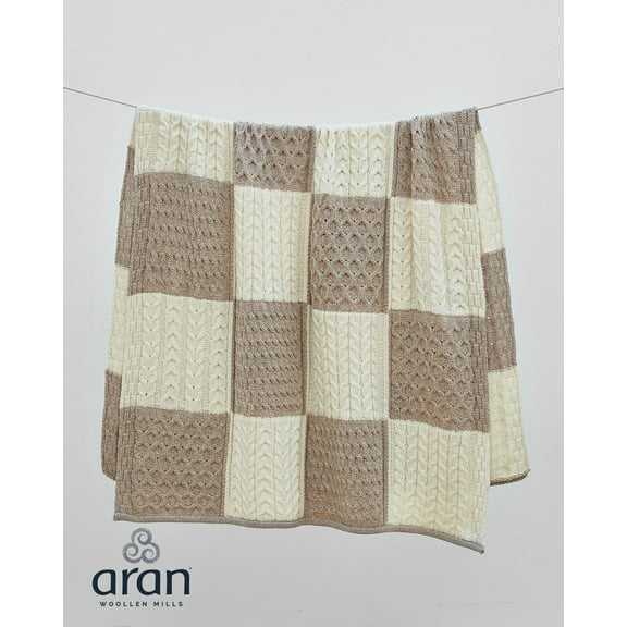 Aran Irish Patchwork Blanket 100% Premium Merino Wool Knitted Throw 66"x42" Made in Ireland by Aran Woollen Mills