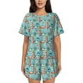thumbnail image 1 of Xecao Sea Lighthouse Pattern Women's Short Sleeve Pajama Set Soft Sleepwear Lounge Set with Button Front Top and Drawstring Shorts with Pockets-XX-Large, 1 of 6