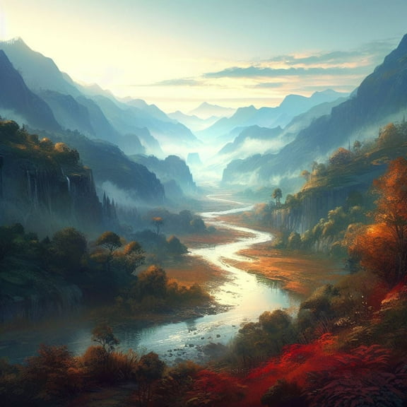 River Valley in The Amazon Painting - 12" x 18" Art Print Wall Decor