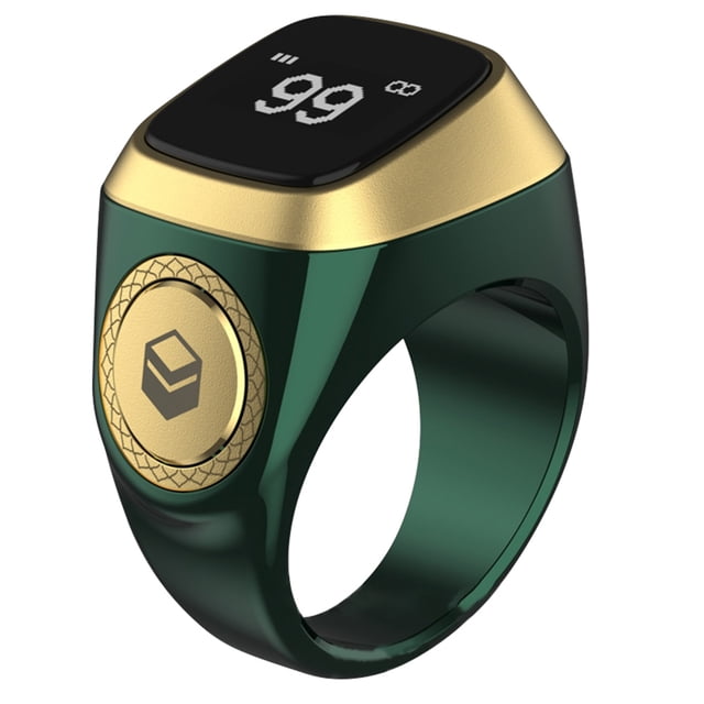 Anillo contador de cuentas compatible con Bluetooth para 5 tiempos de oración para musulmanes (20 mm) Verde
