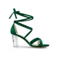 thumbnail image 3 of BLISSFUL STEP Women Velvet Lace-Up Clear Block Heel Sandals Green 9, 3 of 7